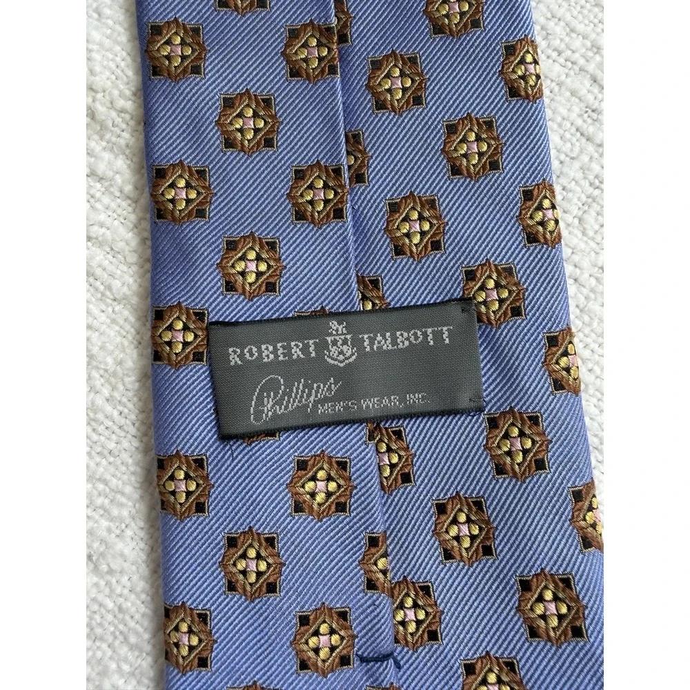 Robert‎ Talbott Blue Yellow Geometric Medallion Neck Tie Business Formal 59.5
